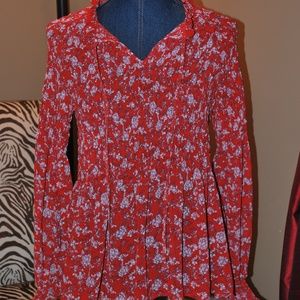 NWT Rose & Olive smocked top blouse red floral